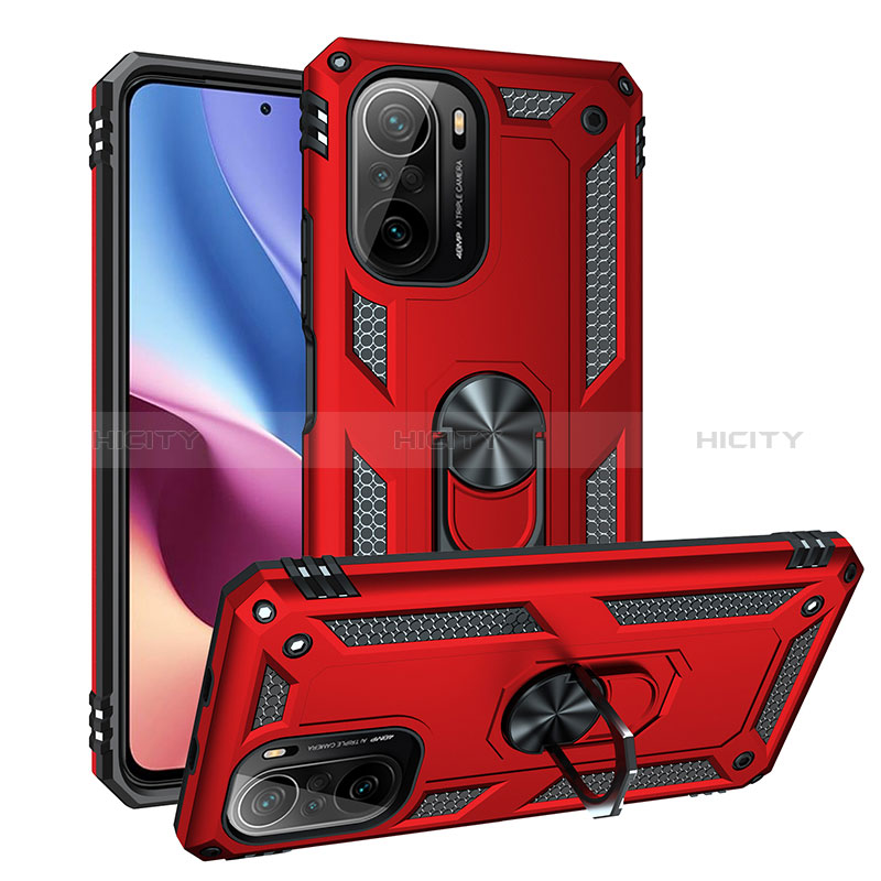 Coque Contour Silicone et Plastique Housse Etui Mat avec Magnetique Support Bague Anneau MQ3 pour Xiaomi Mi 11X Pro 5G Rouge Plus