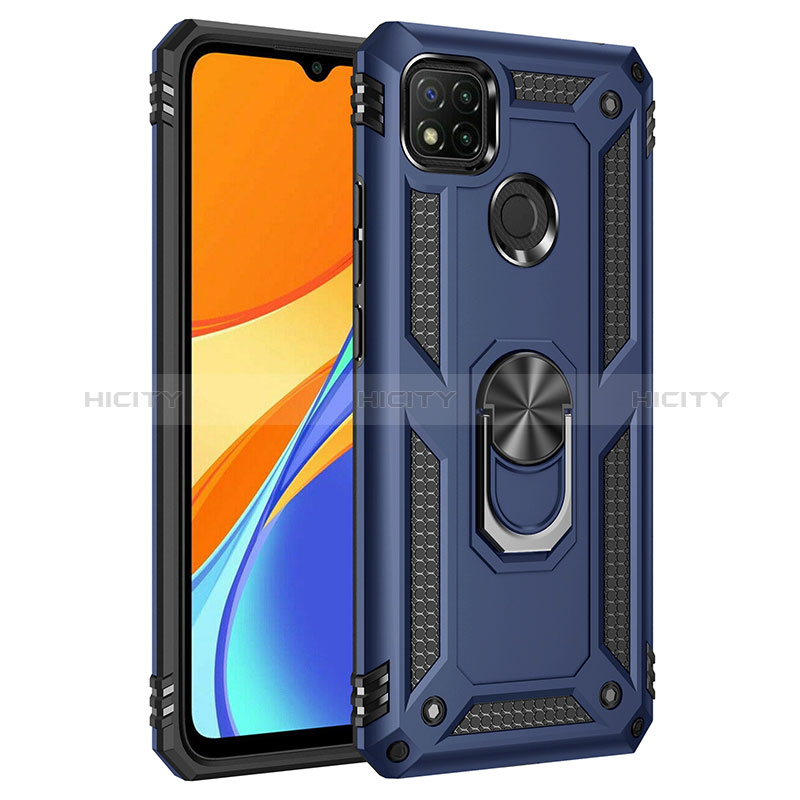 Coque Contour Silicone et Plastique Housse Etui Mat avec Magnetique Support Bague Anneau MQ3 pour Xiaomi POCO C3 Bleu Plus