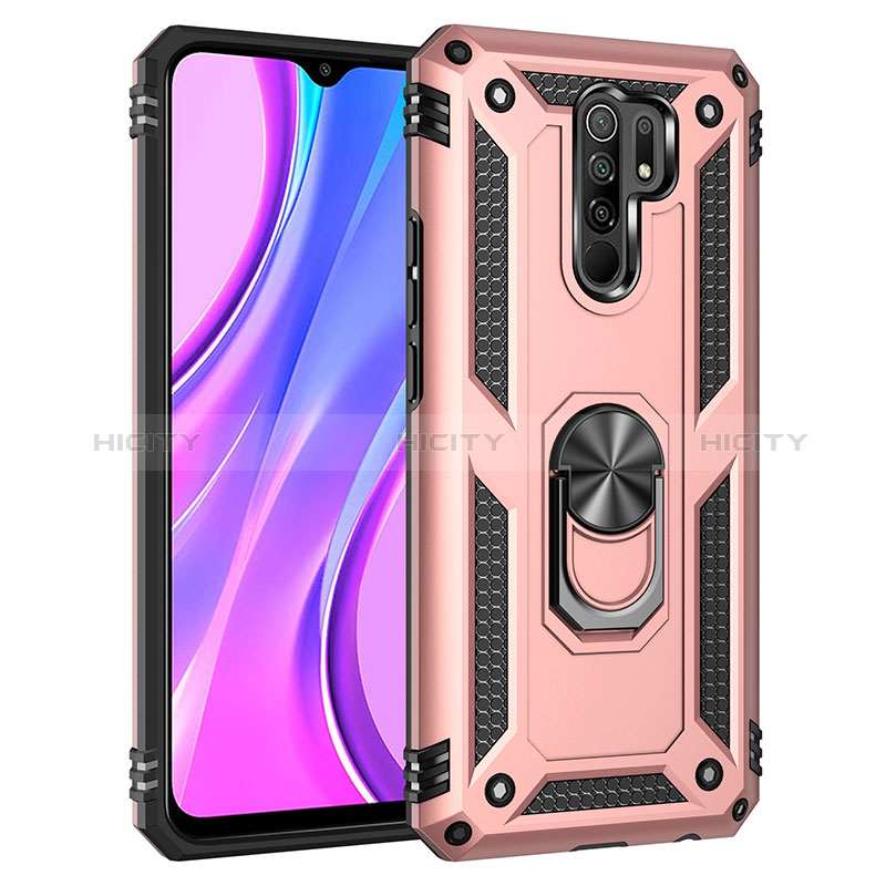 Coque Contour Silicone et Plastique Housse Etui Mat avec Magnetique Support Bague Anneau MQ3 pour Xiaomi Poco M2 Or Rose Plus