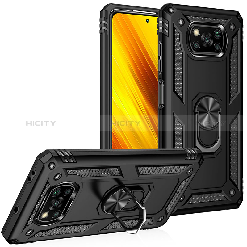 Coque Contour Silicone et Plastique Housse Etui Mat avec Magnetique Support Bague Anneau MQ3 pour Xiaomi Poco X3 Pro Noir Plus