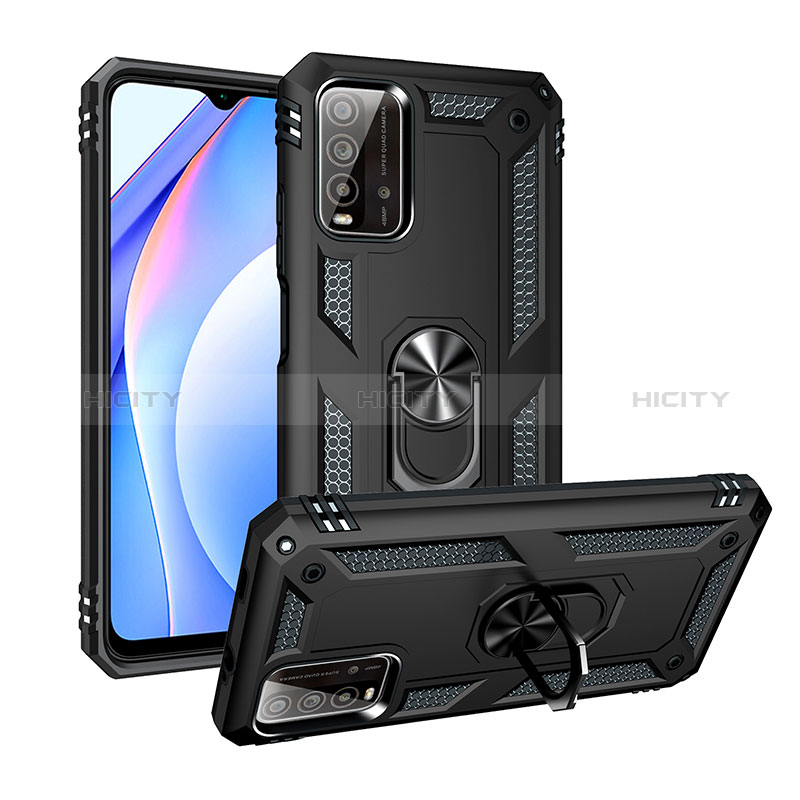 Coque Contour Silicone et Plastique Housse Etui Mat avec Magnetique Support Bague Anneau MQ3 pour Xiaomi Redmi 9 Power Noir Plus