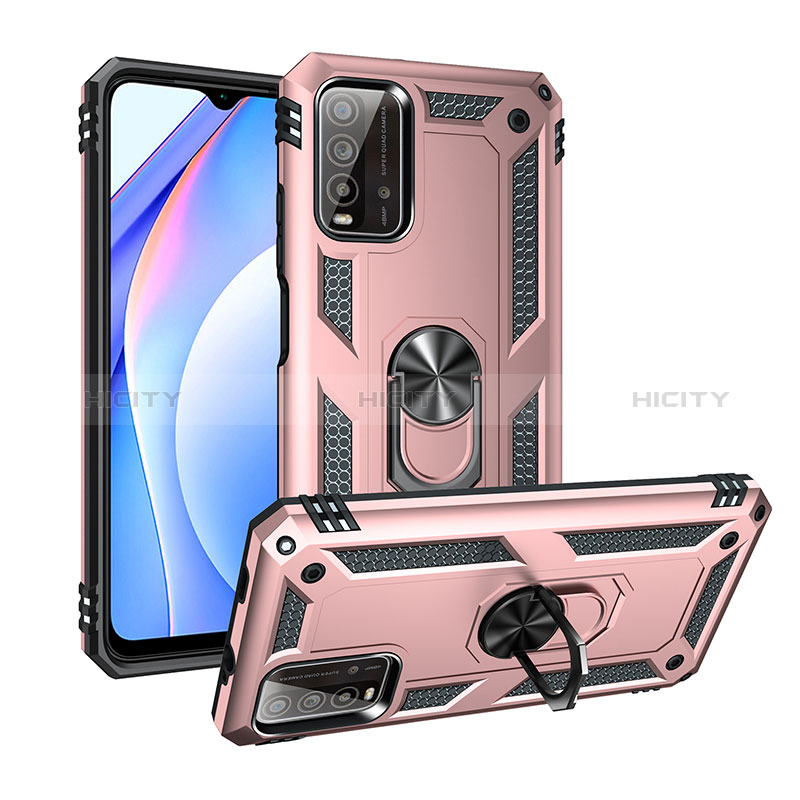 Coque Contour Silicone et Plastique Housse Etui Mat avec Magnetique Support Bague Anneau MQ3 pour Xiaomi Redmi 9 Power Or Rose Plus