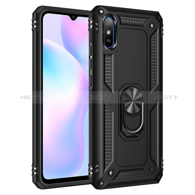 Coque Contour Silicone et Plastique Housse Etui Mat avec Magnetique Support Bague Anneau MQ3 pour Xiaomi Redmi 9A Noir Plus