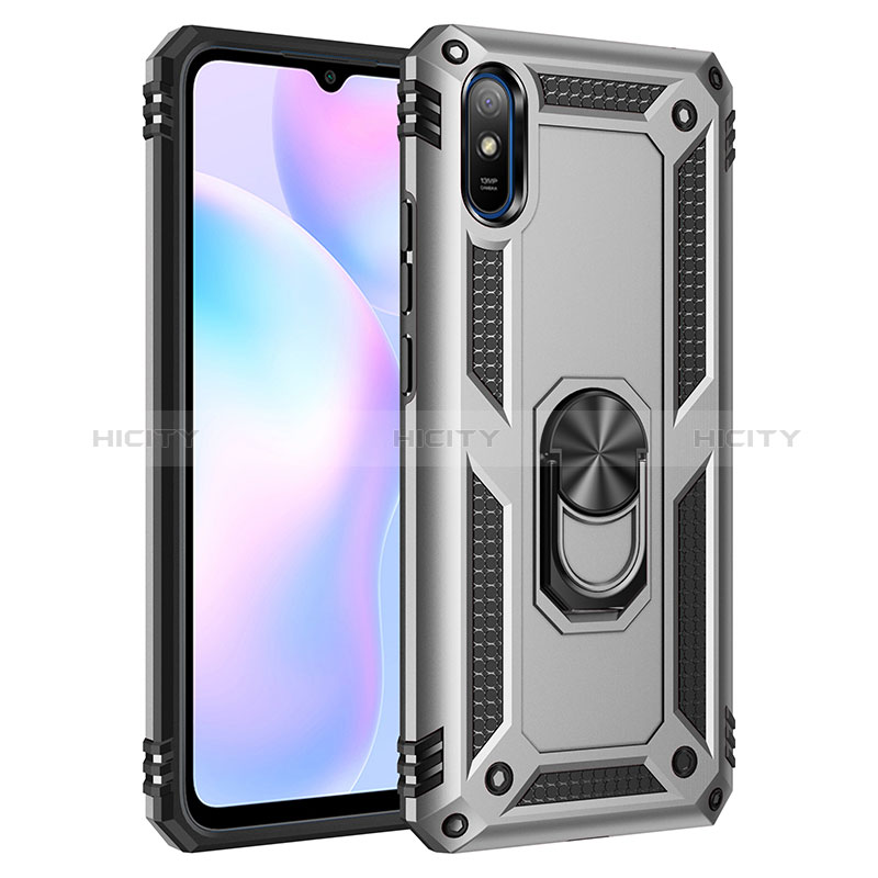 Coque Contour Silicone et Plastique Housse Etui Mat avec Magnetique Support Bague Anneau MQ3 pour Xiaomi Redmi 9i Argent Plus