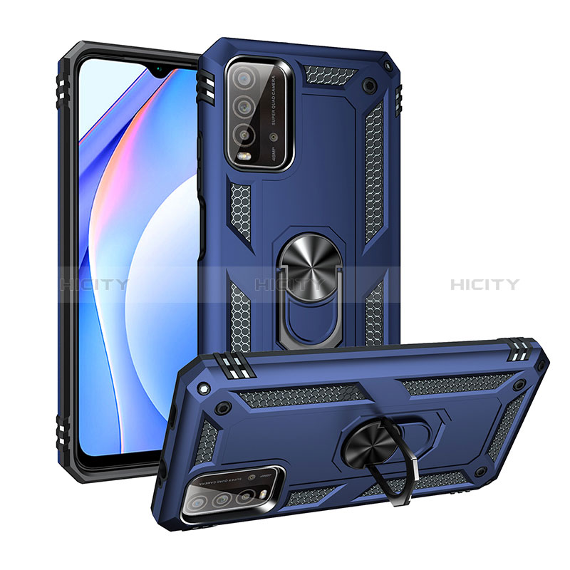 Coque Contour Silicone et Plastique Housse Etui Mat avec Magnetique Support Bague Anneau MQ3 pour Xiaomi Redmi 9T 4G Bleu Plus