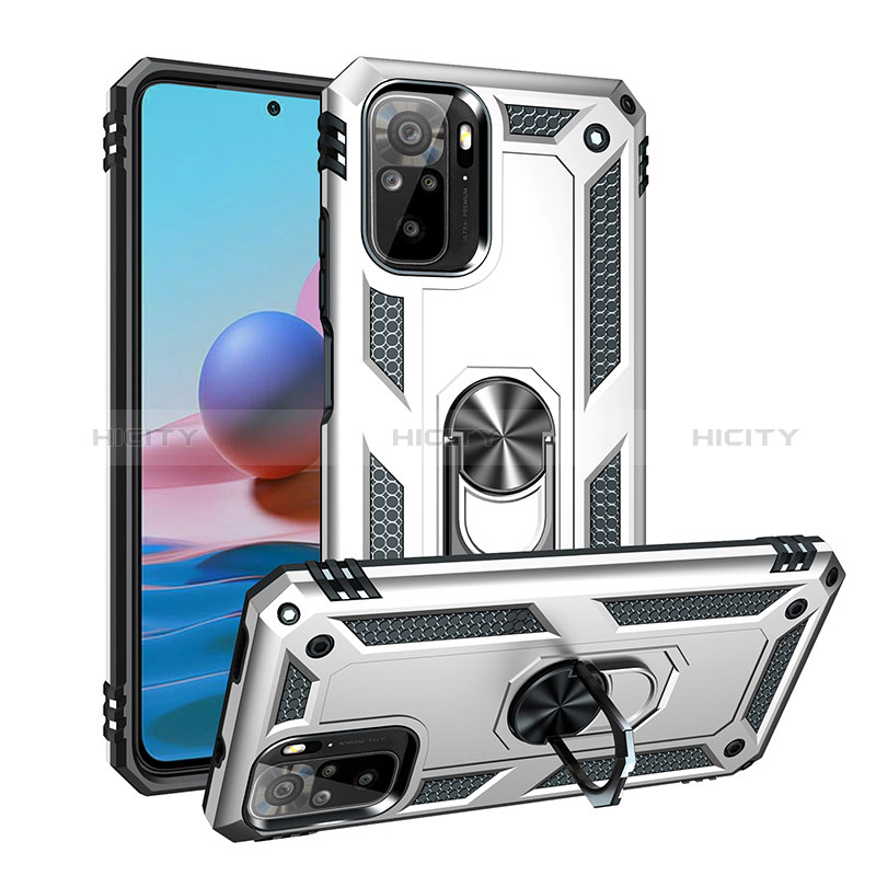 Coque Contour Silicone et Plastique Housse Etui Mat avec Magnetique Support Bague Anneau MQ3 pour Xiaomi Redmi Note 10 4G Argent Plus