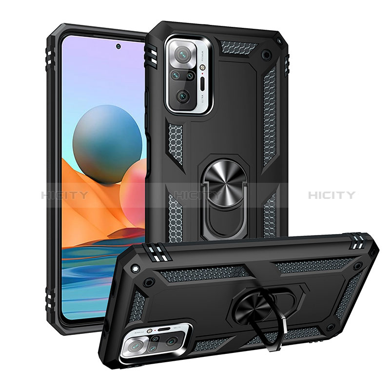 Coque Contour Silicone et Plastique Housse Etui Mat avec Magnetique Support Bague Anneau MQ3 pour Xiaomi Redmi Note 10 Pro 4G Noir Plus