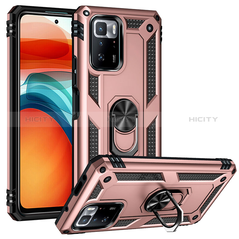 Coque Contour Silicone et Plastique Housse Etui Mat avec Magnetique Support Bague Anneau MQ3 pour Xiaomi Redmi Note 10 Pro 5G Or Rose Plus