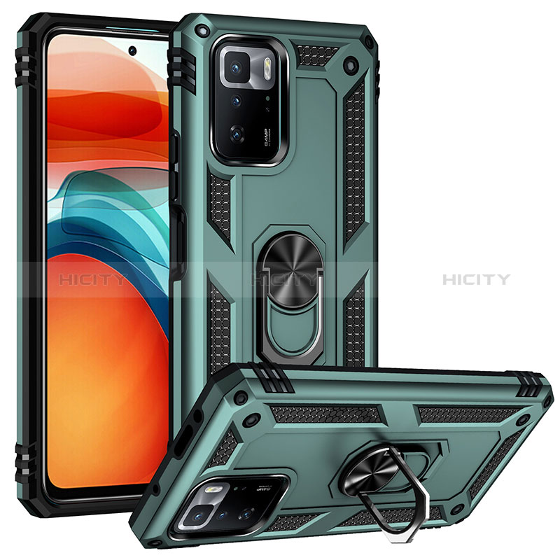 Coque Contour Silicone et Plastique Housse Etui Mat avec Magnetique Support Bague Anneau MQ3 pour Xiaomi Redmi Note 10 Pro 5G Vert Plus