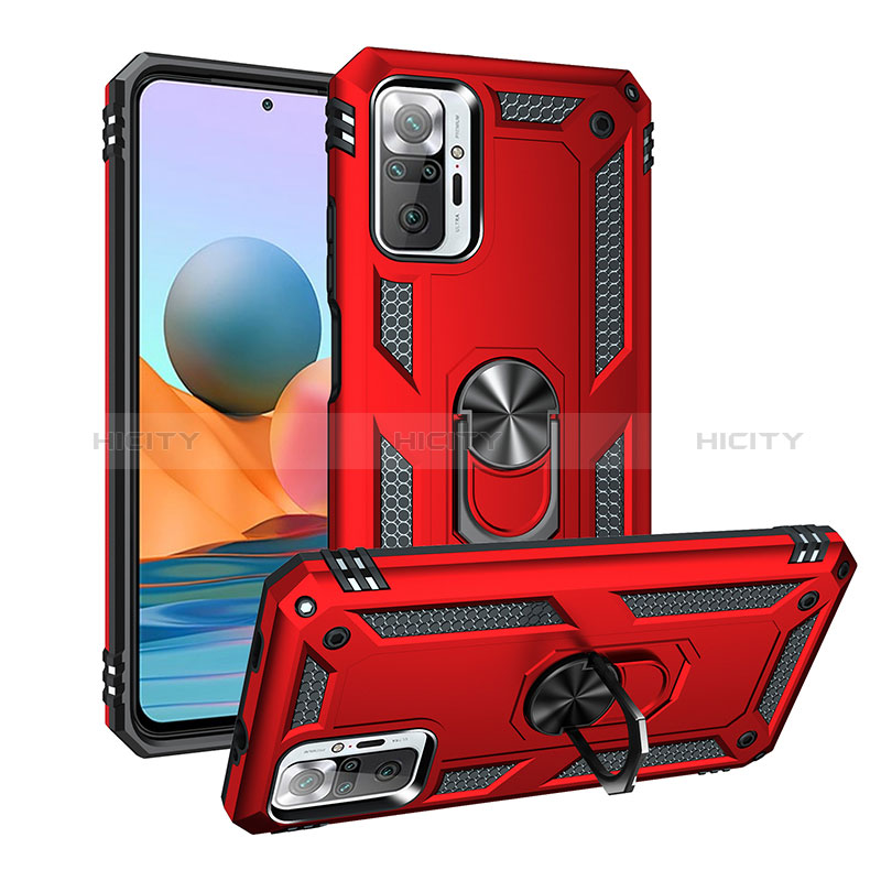 Coque Contour Silicone et Plastique Housse Etui Mat avec Magnetique Support Bague Anneau MQ3 pour Xiaomi Redmi Note 10 Pro Max Rouge Plus