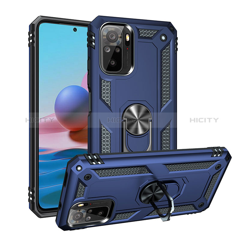 Coque Contour Silicone et Plastique Housse Etui Mat avec Magnetique Support Bague Anneau MQ3 pour Xiaomi Redmi Note 10S 4G Bleu Plus