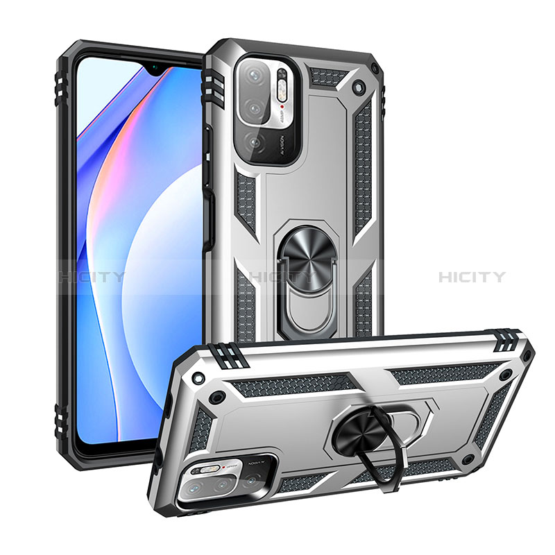 Coque Contour Silicone et Plastique Housse Etui Mat avec Magnetique Support Bague Anneau MQ3 pour Xiaomi Redmi Note 10T 5G Argent Plus