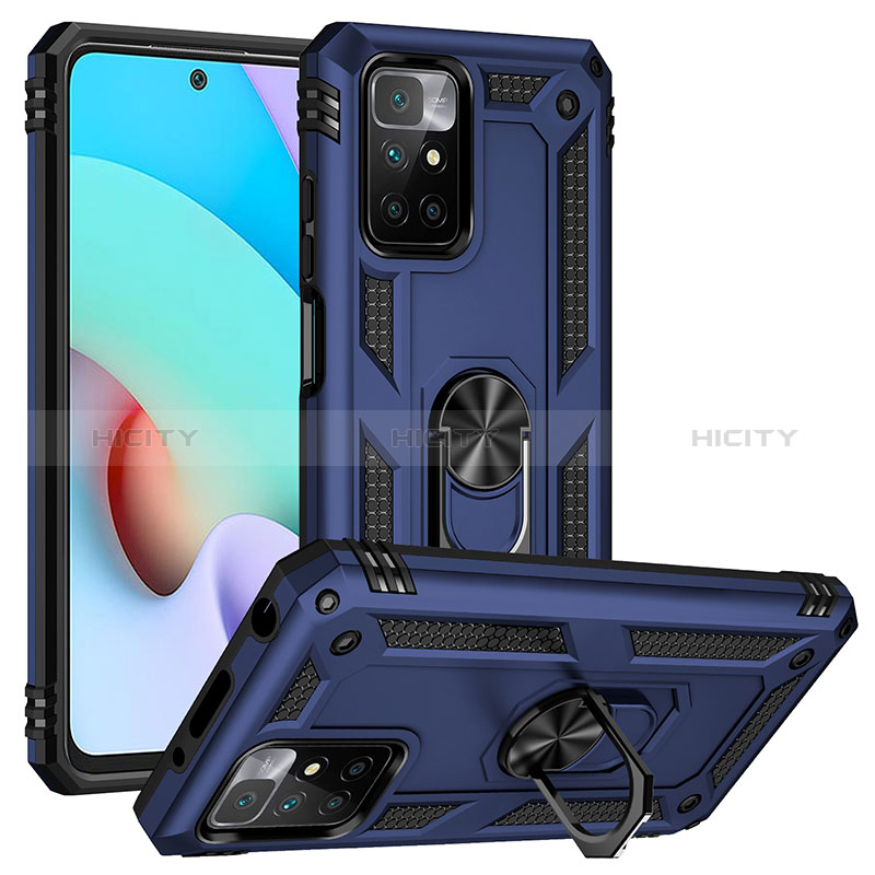 Coque Contour Silicone et Plastique Housse Etui Mat avec Magnetique Support Bague Anneau MQ3 pour Xiaomi Redmi Note 11 4G (2021) Bleu Plus