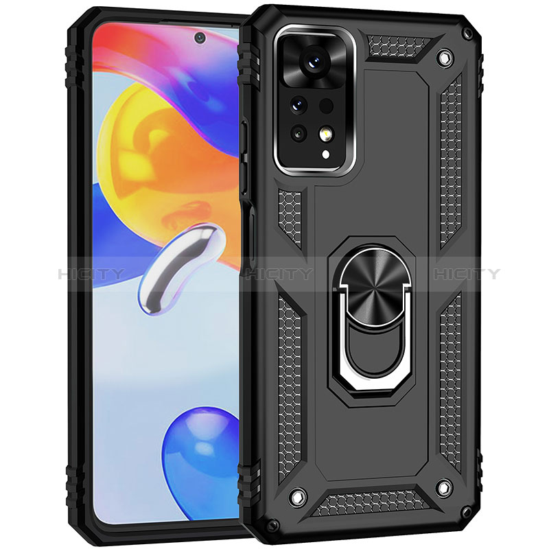 Coque Contour Silicone et Plastique Housse Etui Mat avec Magnetique Support Bague Anneau MQ3 pour Xiaomi Redmi Note 11 Pro 4G Plus