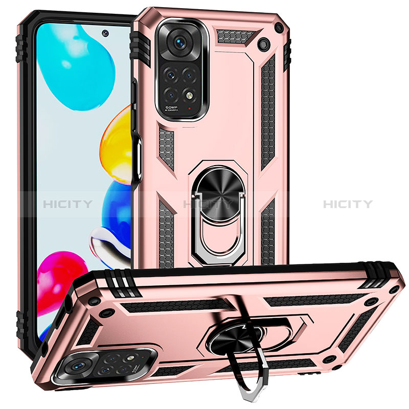 Coque Contour Silicone et Plastique Housse Etui Mat avec Magnetique Support Bague Anneau MQ3 pour Xiaomi Redmi Note 11S 4G Or Rose Plus