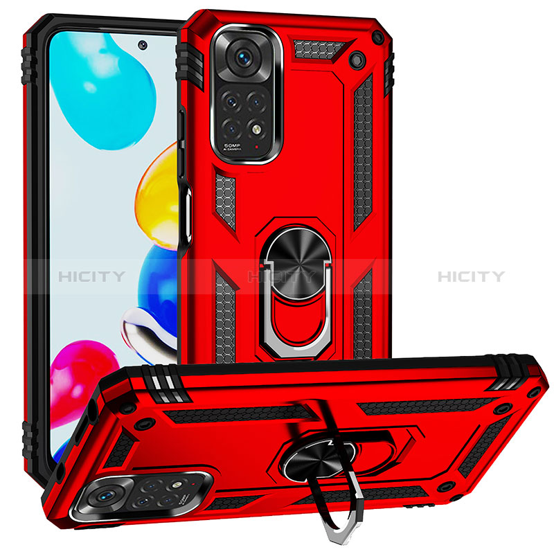 Coque Contour Silicone et Plastique Housse Etui Mat avec Magnetique Support Bague Anneau MQ3 pour Xiaomi Redmi Note 11S 4G Rouge Plus