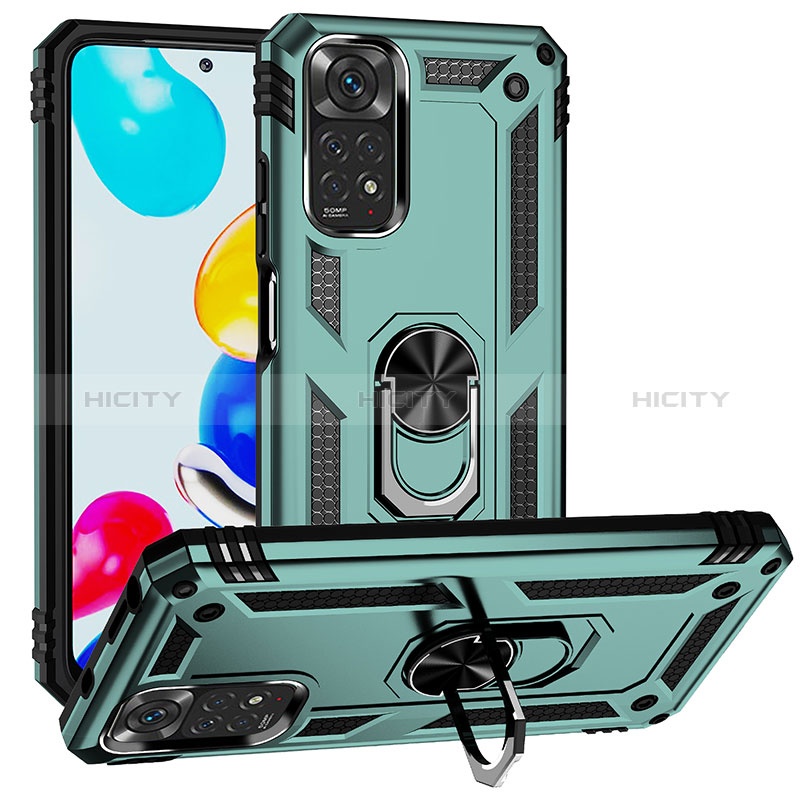 Coque Contour Silicone et Plastique Housse Etui Mat avec Magnetique Support Bague Anneau MQ3 pour Xiaomi Redmi Note 11S 4G Vert Plus