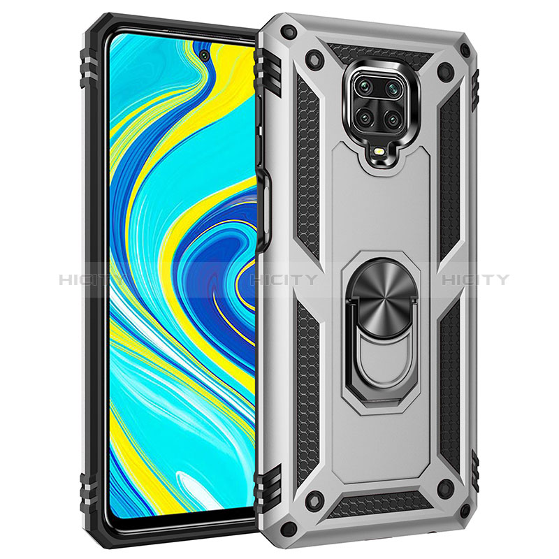 Coque Contour Silicone et Plastique Housse Etui Mat avec Magnetique Support Bague Anneau MQ3 pour Xiaomi Redmi Note 9 Pro Argent Plus