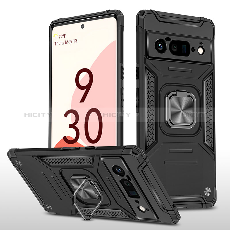 Coque Contour Silicone et Plastique Housse Etui Mat avec Magnetique Support Bague Anneau MQ4 pour Google Pixel 6 Pro 5G Noir Plus