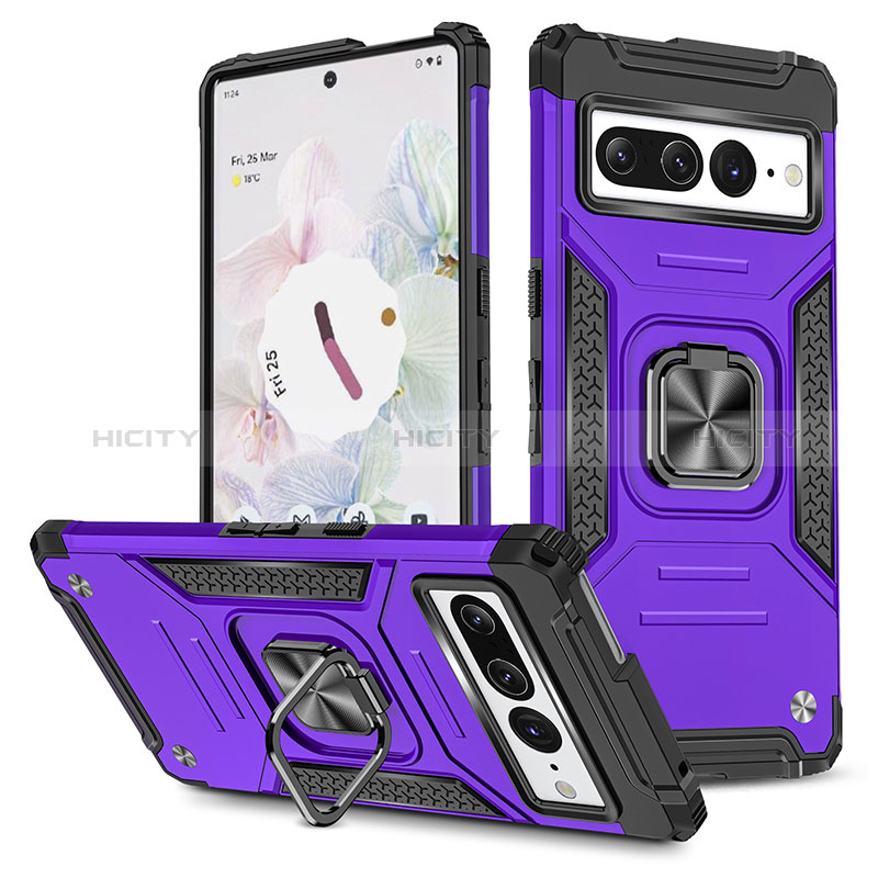 Coque Contour Silicone et Plastique Housse Etui Mat avec Magnetique Support Bague Anneau MQ4 pour Google Pixel 7 Pro 5G Violet Plus