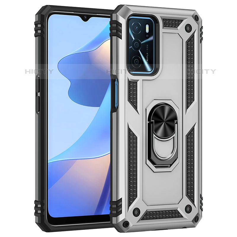 Coque Contour Silicone et Plastique Housse Etui Mat avec Magnetique Support Bague Anneau MQ4 pour Oppo A16s Argent Plus