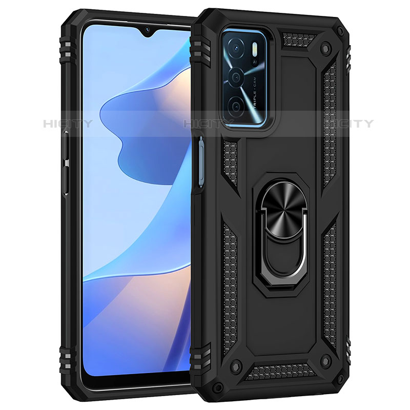 Coque Contour Silicone et Plastique Housse Etui Mat avec Magnetique Support Bague Anneau MQ4 pour Oppo A16s Noir Plus