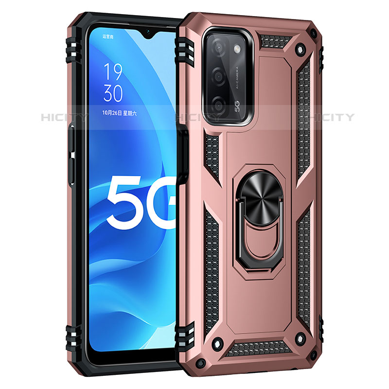 Coque Contour Silicone et Plastique Housse Etui Mat avec Magnetique Support Bague Anneau MQ4 pour Oppo A53s 5G Or Rose Plus