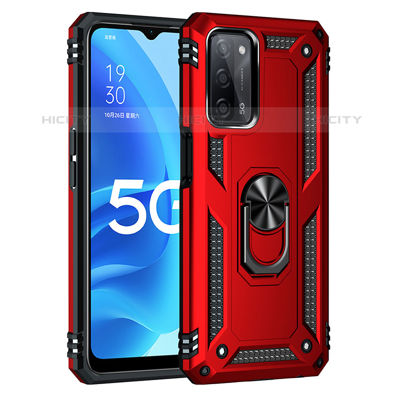 Coque Contour Silicone et Plastique Housse Etui Mat avec Magnetique Support Bague Anneau MQ4 pour Oppo A53s 5G Rouge Plus