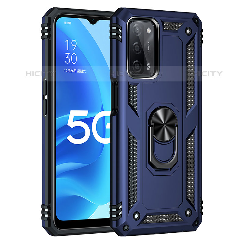 Coque Contour Silicone et Plastique Housse Etui Mat avec Magnetique Support Bague Anneau MQ4 pour Oppo A55 5G Bleu Plus