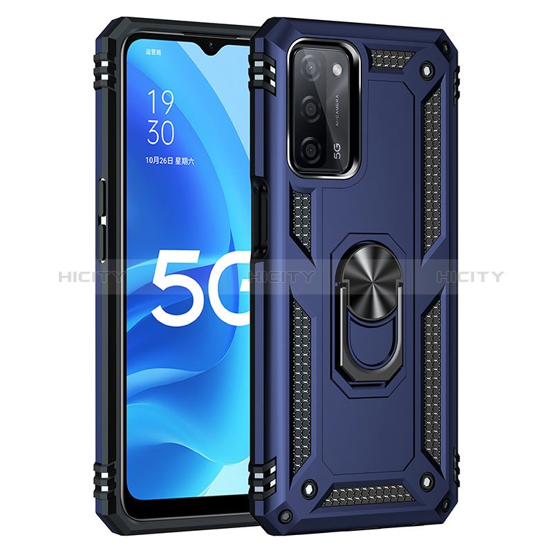 Coque Contour Silicone et Plastique Housse Etui Mat avec Magnetique Support Bague Anneau MQ4 pour Oppo A56 5G Bleu Plus