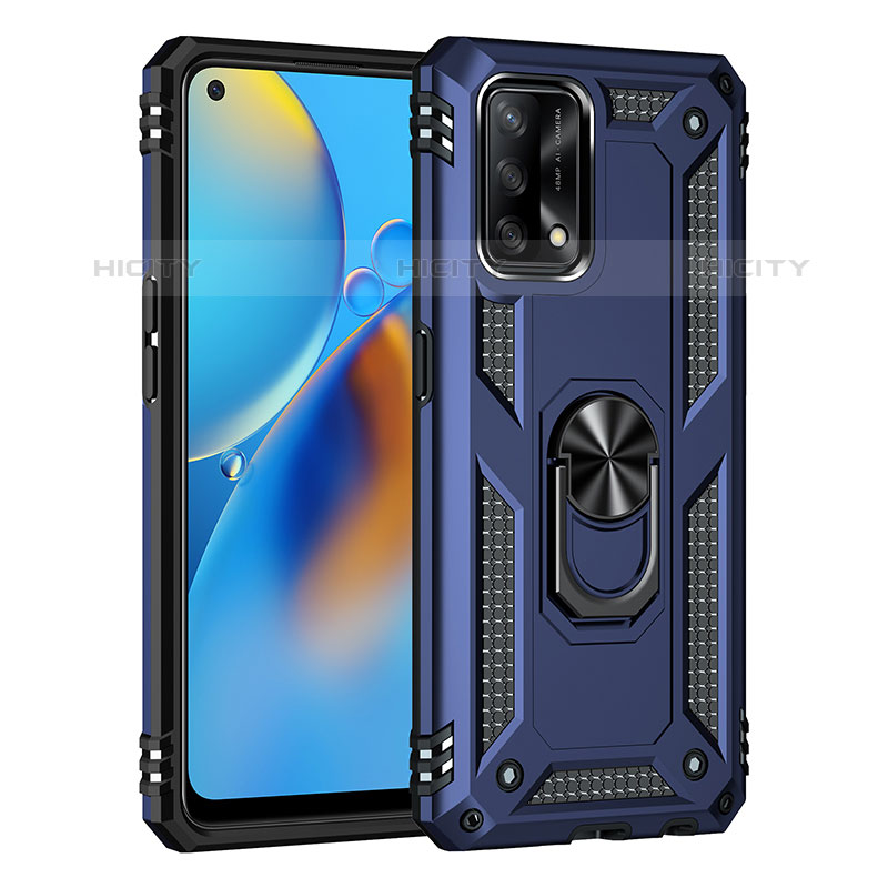 Coque Contour Silicone et Plastique Housse Etui Mat avec Magnetique Support Bague Anneau MQ4 pour Oppo A74 4G Bleu Plus