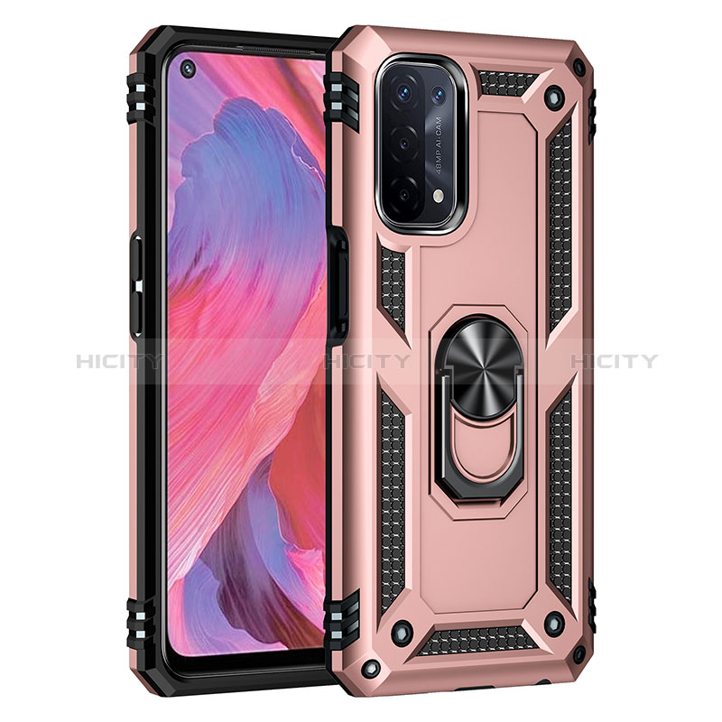 Coque Contour Silicone et Plastique Housse Etui Mat avec Magnetique Support Bague Anneau MQ4 pour Oppo A74 5G Or Rose Plus