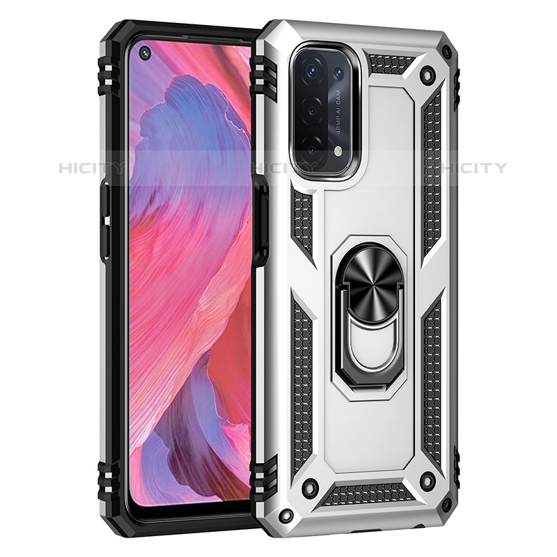 Coque Contour Silicone et Plastique Housse Etui Mat avec Magnetique Support Bague Anneau MQ4 pour Oppo A93 5G Argent Plus