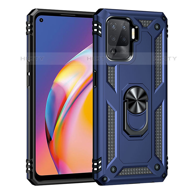 Coque Contour Silicone et Plastique Housse Etui Mat avec Magnetique Support Bague Anneau MQ4 pour Oppo A94 4G Bleu Plus