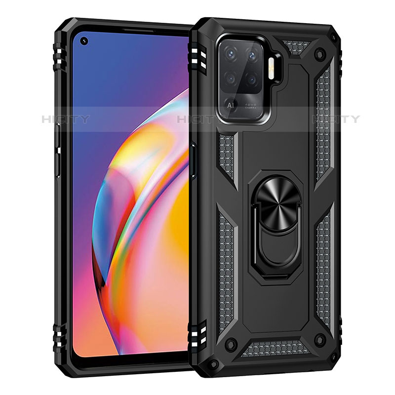 Coque Contour Silicone et Plastique Housse Etui Mat avec Magnetique Support Bague Anneau MQ4 pour Oppo A94 4G Noir Plus