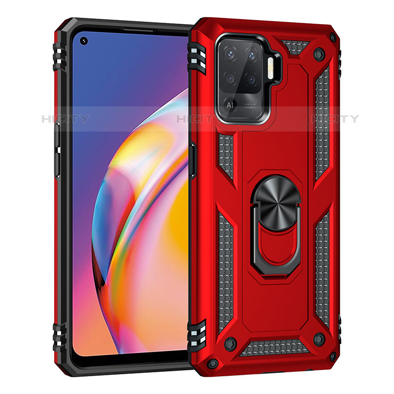 Coque Contour Silicone et Plastique Housse Etui Mat avec Magnetique Support Bague Anneau MQ4 pour Oppo A94 4G Rouge Plus