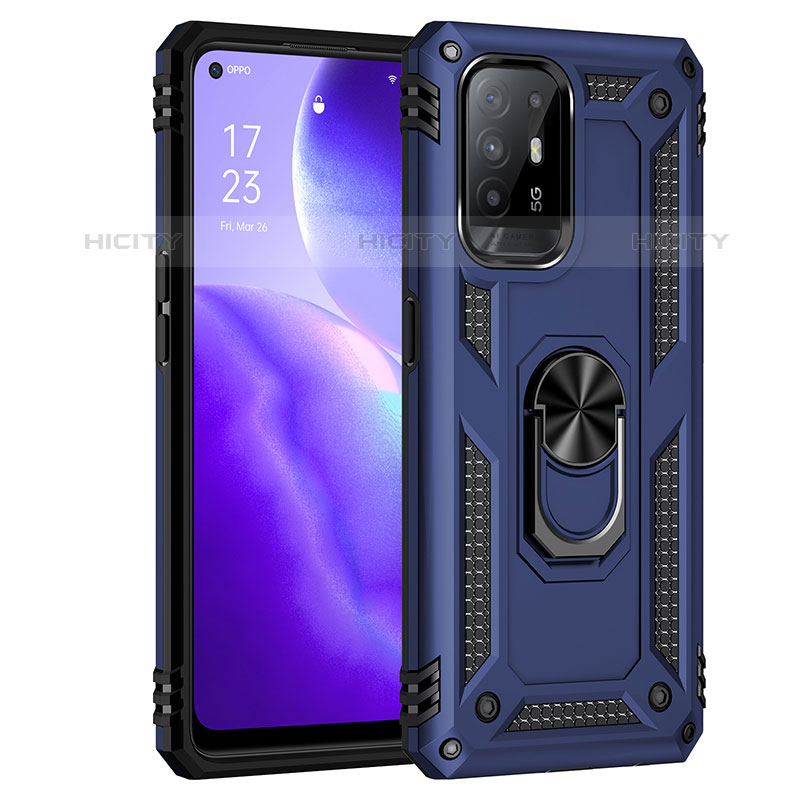 Coque Contour Silicone et Plastique Housse Etui Mat avec Magnetique Support Bague Anneau MQ4 pour Oppo A94 5G Bleu Plus