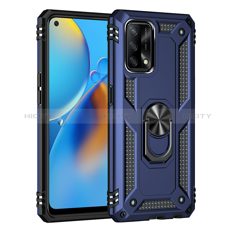 Coque Contour Silicone et Plastique Housse Etui Mat avec Magnetique Support Bague Anneau MQ4 pour Oppo A95 4G Bleu Plus