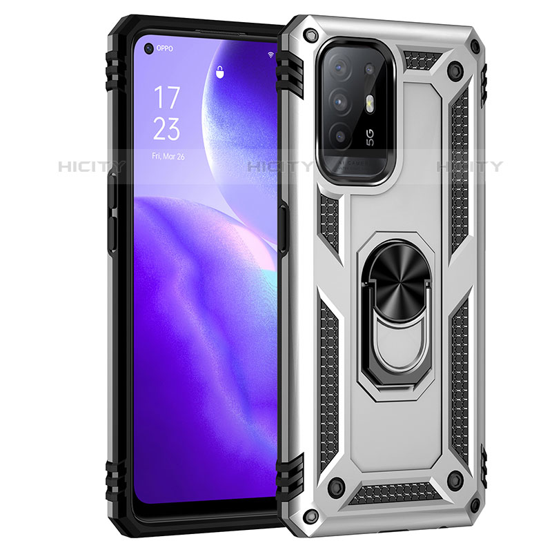 Coque Contour Silicone et Plastique Housse Etui Mat avec Magnetique Support Bague Anneau MQ4 pour Oppo A95 5G Argent Plus