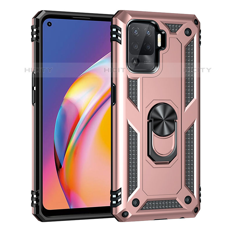 Coque Contour Silicone et Plastique Housse Etui Mat avec Magnetique Support Bague Anneau MQ4 pour Oppo Reno5 F Or Rose Plus