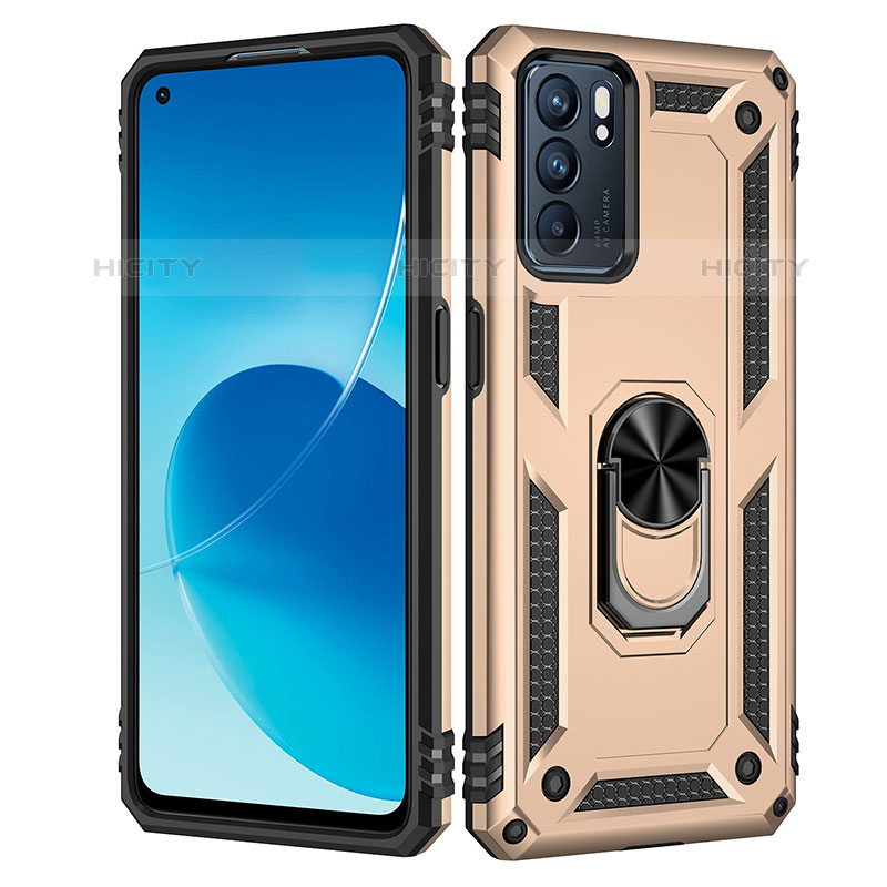 Coque Contour Silicone et Plastique Housse Etui Mat avec Magnetique Support Bague Anneau MQ4 pour Oppo Reno6 5G Or Plus