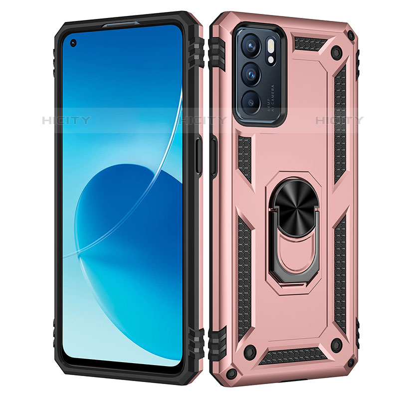 Coque Contour Silicone et Plastique Housse Etui Mat avec Magnetique Support Bague Anneau MQ4 pour Oppo Reno6 5G Or Rose Plus