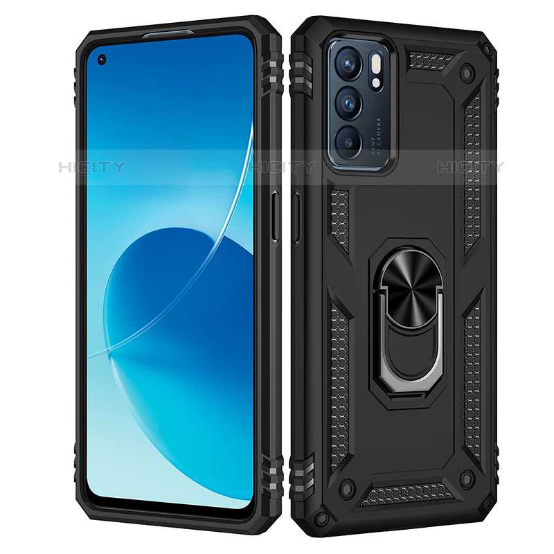 Coque Contour Silicone et Plastique Housse Etui Mat avec Magnetique Support Bague Anneau MQ4 pour Oppo Reno6 5G Plus