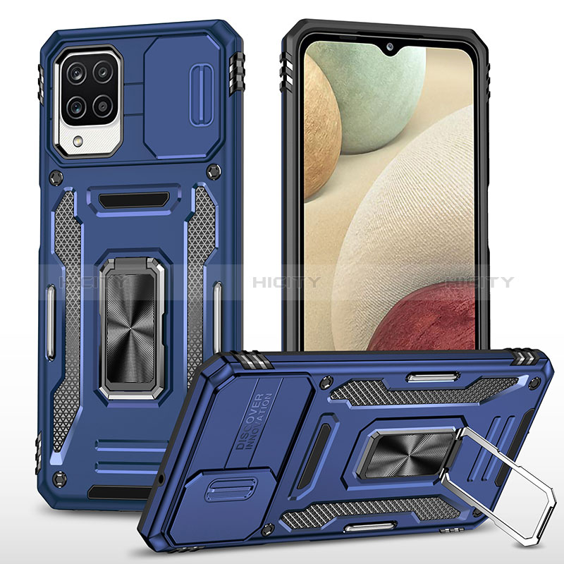 Coque Contour Silicone et Plastique Housse Etui Mat avec Magnetique Support Bague Anneau MQ4 pour Samsung Galaxy A12 5G Bleu Plus