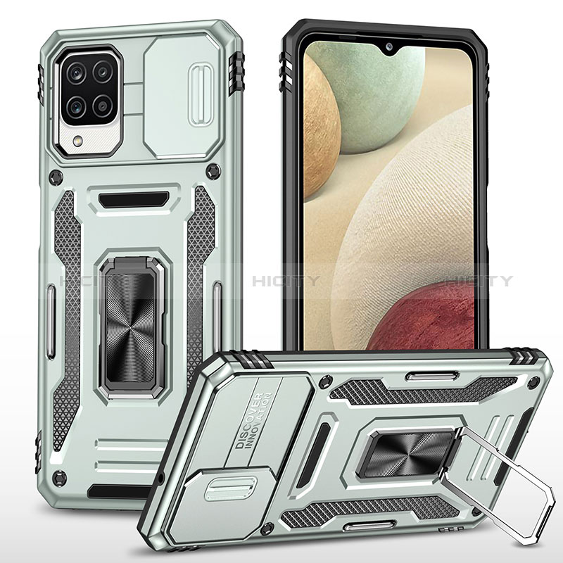 Coque Contour Silicone et Plastique Housse Etui Mat avec Magnetique Support Bague Anneau MQ4 pour Samsung Galaxy A12 Gris Plus