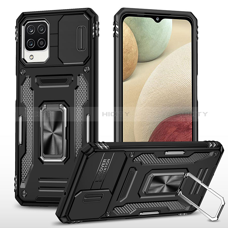 Coque Contour Silicone et Plastique Housse Etui Mat avec Magnetique Support Bague Anneau MQ4 pour Samsung Galaxy A12 Nacho Noir Plus