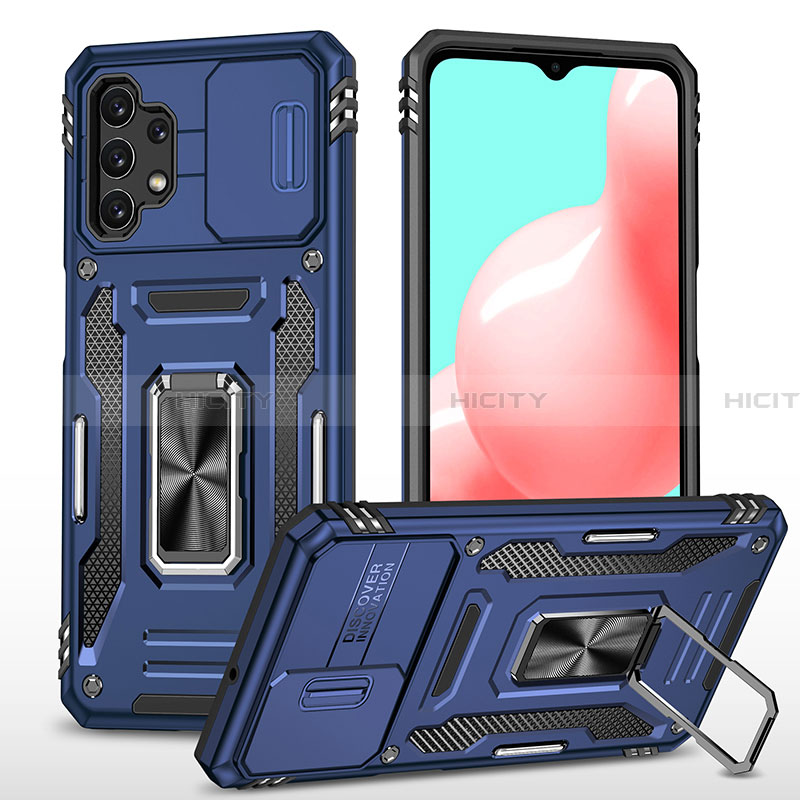 Coque Contour Silicone et Plastique Housse Etui Mat avec Magnetique Support Bague Anneau MQ4 pour Samsung Galaxy A32 4G Bleu Plus