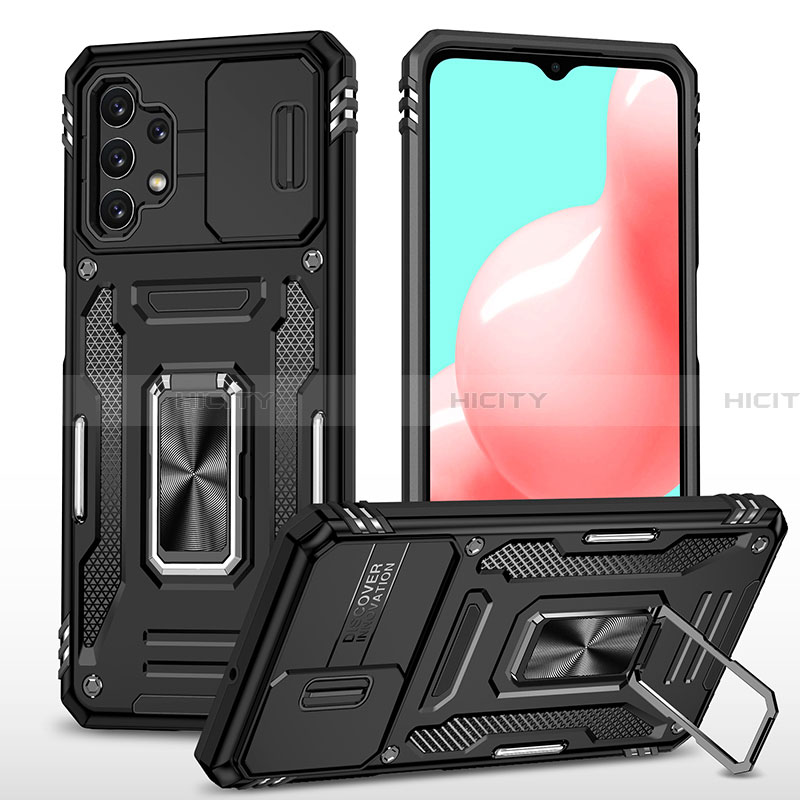 Coque Contour Silicone et Plastique Housse Etui Mat avec Magnetique Support Bague Anneau MQ4 pour Samsung Galaxy A32 4G Noir Plus