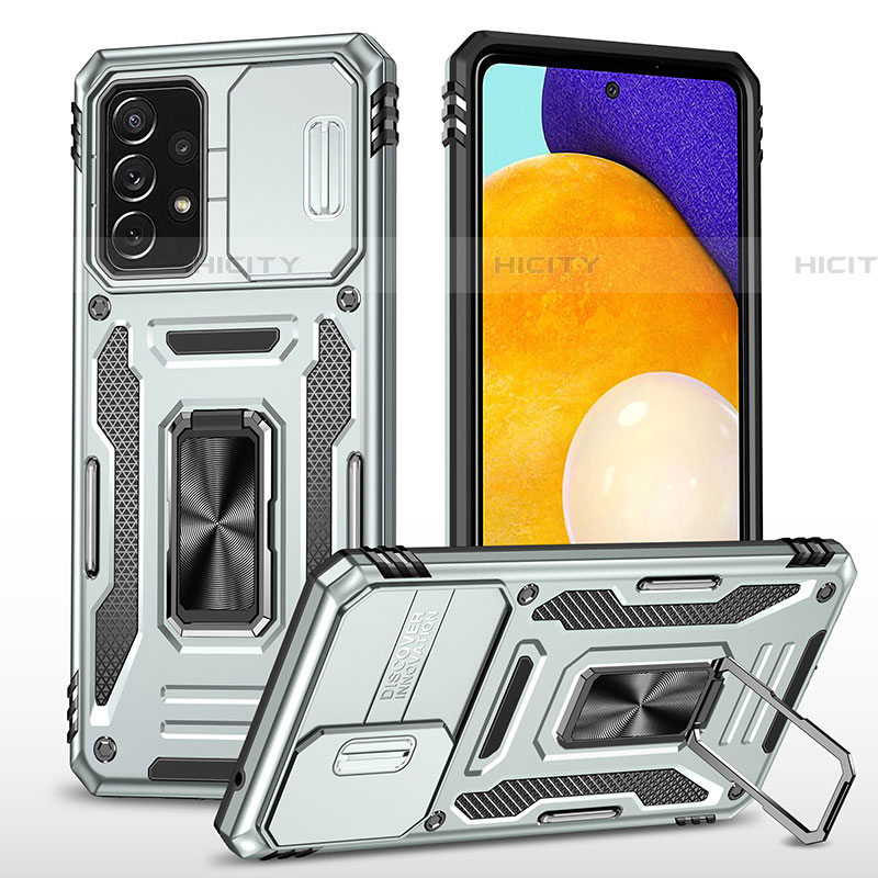 Coque Contour Silicone et Plastique Housse Etui Mat avec Magnetique Support Bague Anneau MQ4 pour Samsung Galaxy A52 5G Argent Plus