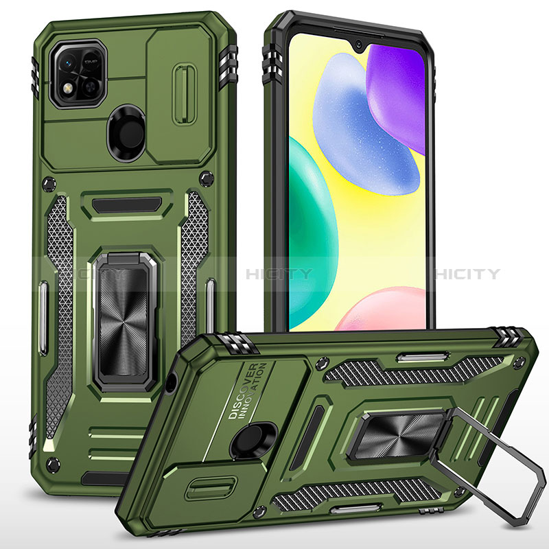 Coque Contour Silicone et Plastique Housse Etui Mat avec Magnetique Support Bague Anneau MQ4 pour Xiaomi POCO C3 Vert Plus